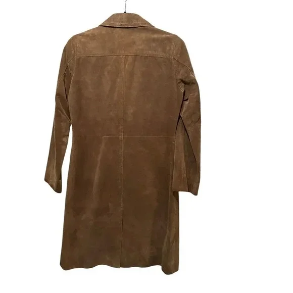 Isabella Bird Brown Genuine suede Leather Button Front Trench Coat Size XS - Picture 4 of 10